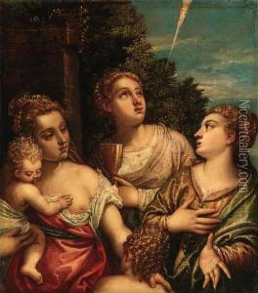 Allegory Of The Theological Virtues: Faith, Hope And Charity Oil Painting - Benedetto Caliari