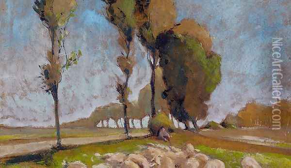 Shepherd and Sheep Oil Painting - Henri Edmond Cross