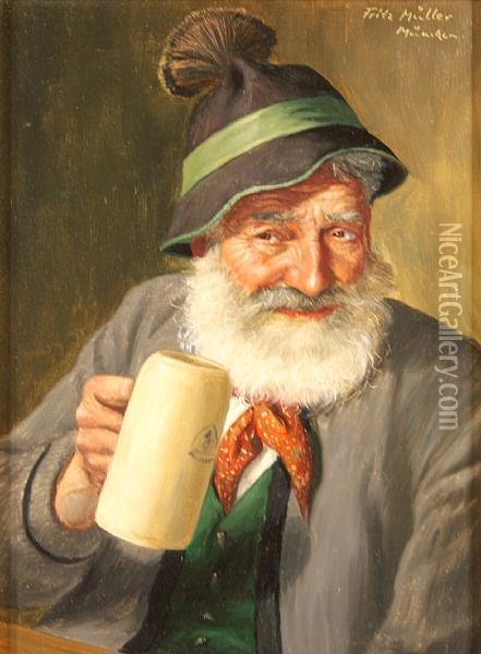 A Monk With A Tankard; Also A Companion Portrait By The Same Hand Oil Painting - Fritz Muller