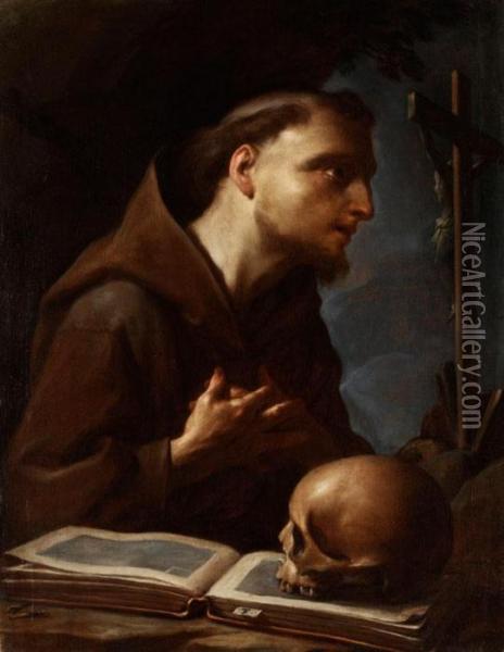 Der Heilige Franziskus In Anbetung Des Kreuzes Oil Painting - Francesco Trevisani