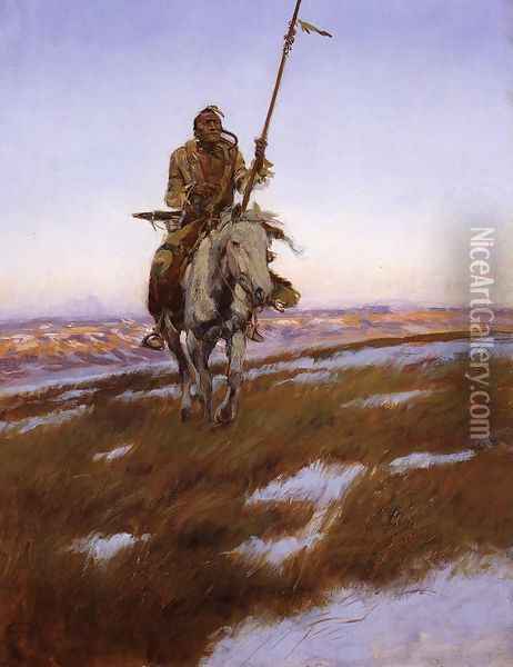A Cree Indian Oil Painting - Charles Marion Russell