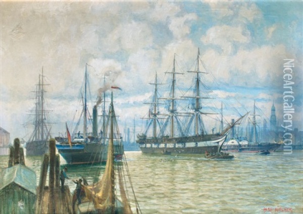 Die Reichsflotte Im Hamburger Hafen Oil Painting - Alexander Kircher