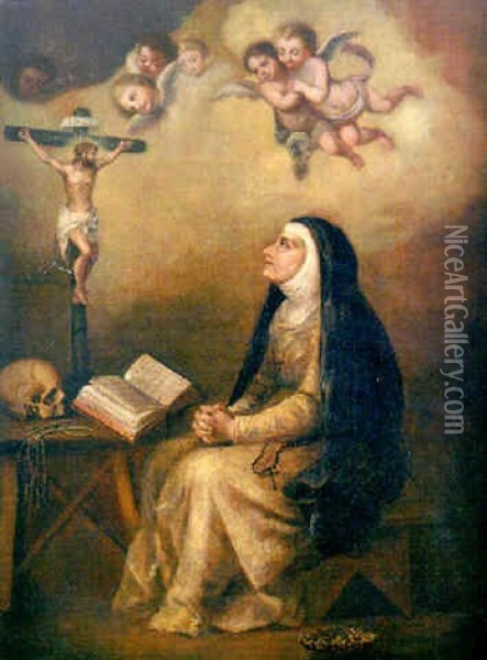 Santa Teresa De Jesus Oil Painting - Francisco Meneses Osorio