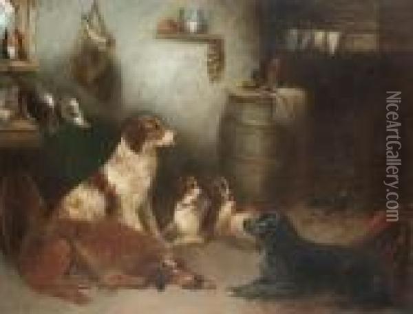 The Game Keeper's Kitchen Oil Painting - George Armfield