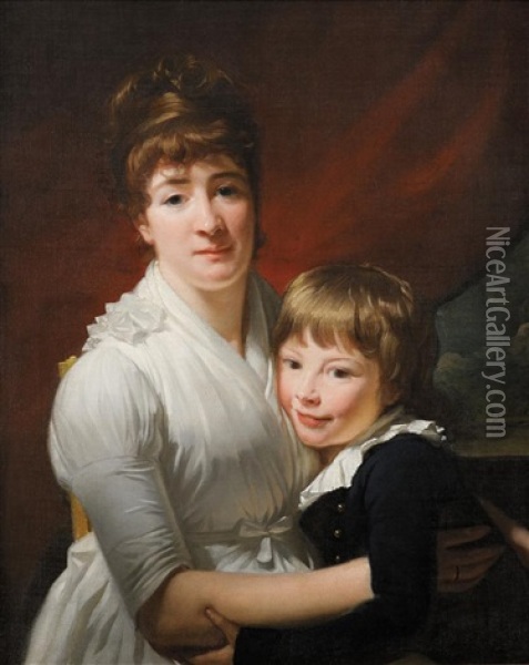 Portrait D'une Mere En Robe Blanche Et De Son Jeune Fils Oil Painting - Henri-Pierre Danloux