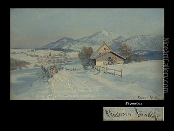 Alpenlandschaft Mit Ortschaft Im Schnee Oil Painting - Anders Andersen-Lundby