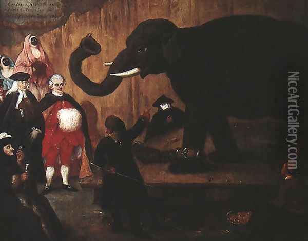 Elephant Exhibited in Venice Oil Painting - Pietro Falca (see Longhi)
