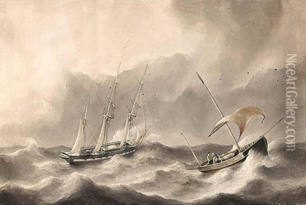 Boats On A Rough Sea Oil Painting - Willem Alewijn