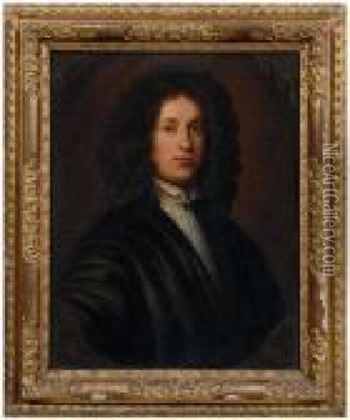 Gentleman Painted Within An Oval Oil Painting - Sir Peter Lely