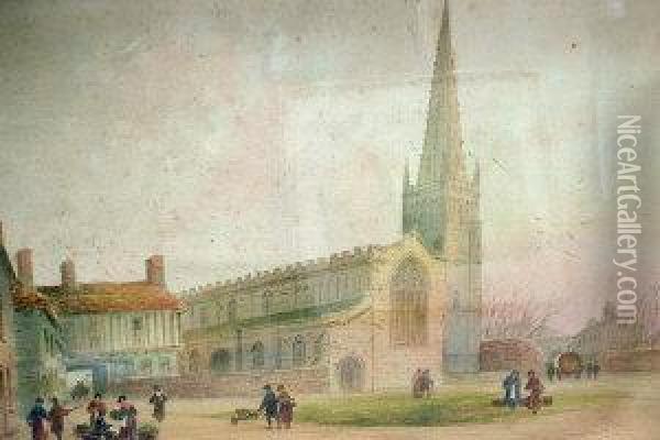 'st Mary's Church, Liecester'; Watercolour, Signed, 38x55cm Oil Painting - Paul Braddon