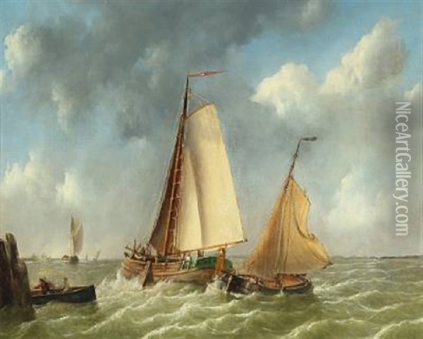 Wessels And Dinky In Rough Seas Oil Painting - Emanuel De Vries