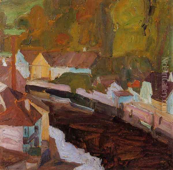 Village By The River II Oil Painting - Egon Schiele