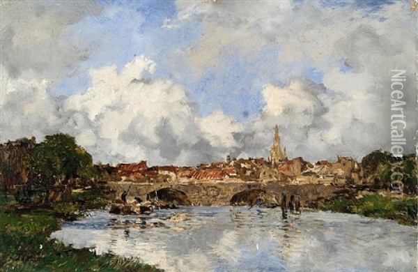 Bridge On The Canal Oil Painting - Johan Hendrik van Mastenbroek