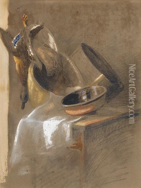 A Study Of Game And Earthenware Vessels Oil Painting - Peter de Wint