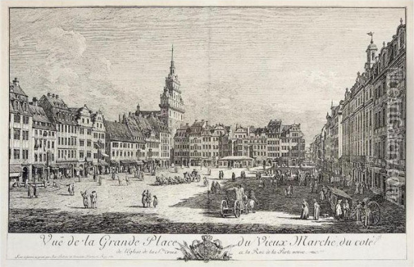 La Place Du Vieux Marche Et L'eglise De La Sainte Croix A Dresde (de Vesme 17) Oil Painting - Bernardo Bellotto