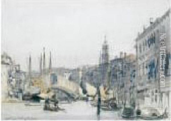 The Grand Canal, Venice, Looking Towards The Rialto Bridge Oil Painting - William Callow