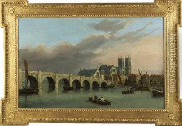 Looking Towards Westminster Abbey And The Palace Of Westminster Oil Painting - John Paul