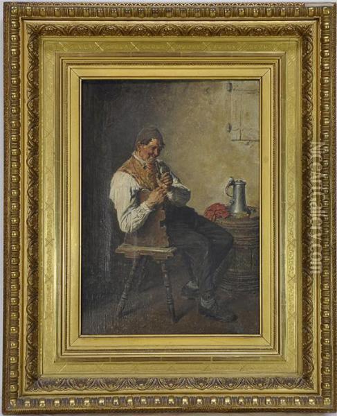 Pfeiferauchender Bauer. Oil Painting - G. Hugo Kotschenreiter