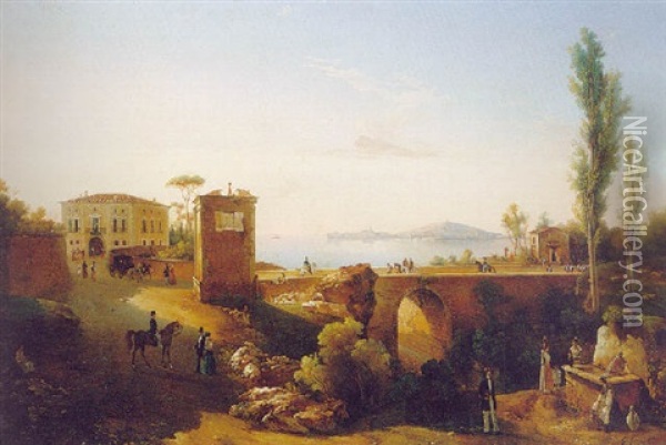A Neapolitan Coastal Landscape Oil Painting - Ercole Gigante