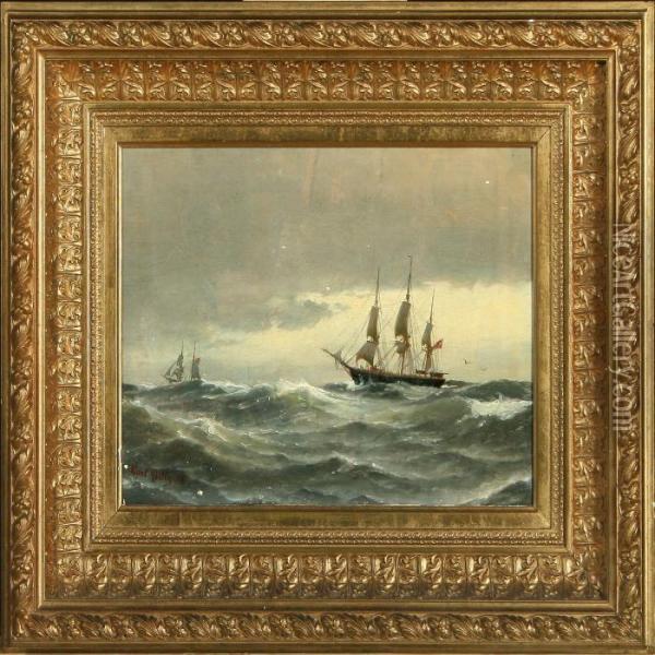 Two Sailing Ships At The Sea Oil Painting - Carl Ludwig Bille