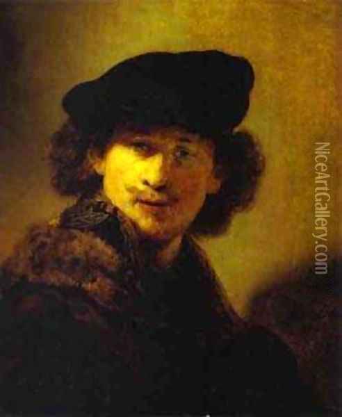 Self Portrait With Velvet Beret And Furred Mantel 1634 Oil Painting - Harmenszoon van Rijn Rembrandt