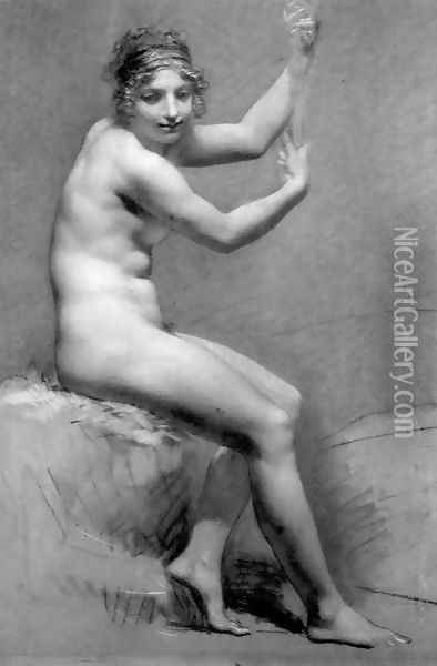Female Nude Holding On To A Staff Oil Painting - Pierre-Paul Prud'hon