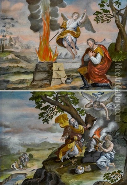 Opfer Abrahahms / Opfer Gideons Oil Painting - Johann Crescenz Meyer