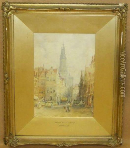 Street In Antwerp Oil Painting - James Robertson Miller