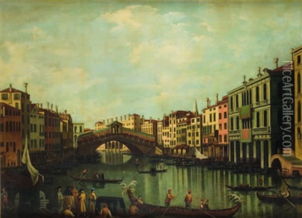 Venezia, Veduta Del Canal Grande Con Il Ponte Di Rialto Oil Painting - Luigi Querena