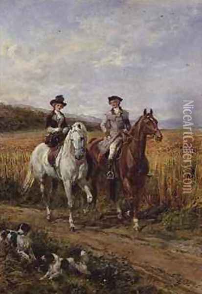 Couple Riding with Their Dogs Oil Painting - Heywood Hardy