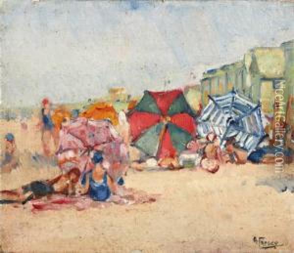 Onder De Parasol Op Zomerse Stranddag Oil Painting - Abraham Fresco