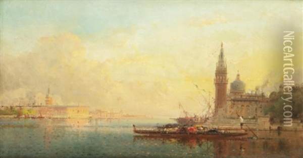 A Venetian Sunset Oil Painting - Henri Duvieux