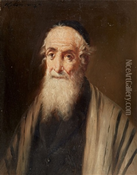 Bildnis Eines Rabbi Oil Painting - Lajos Kolozsvary