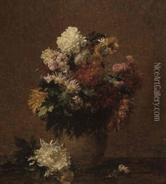 Grand Bouquet De Chrysanthemes Oil Painting - Henri Fantin-Latour