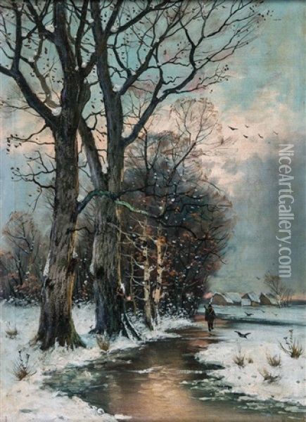 Winterlandschaft Mit Jager Oil Painting - Vladimir Leodinovitch (Comte de) Muravioff