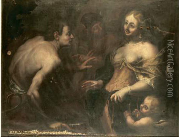 Mercure Presentant Paris A Venus Et Cupidon Oil Painting - Vincent Malo