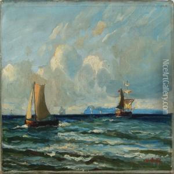 Marine With Ships At Sea Oil Painting - Willy Bille