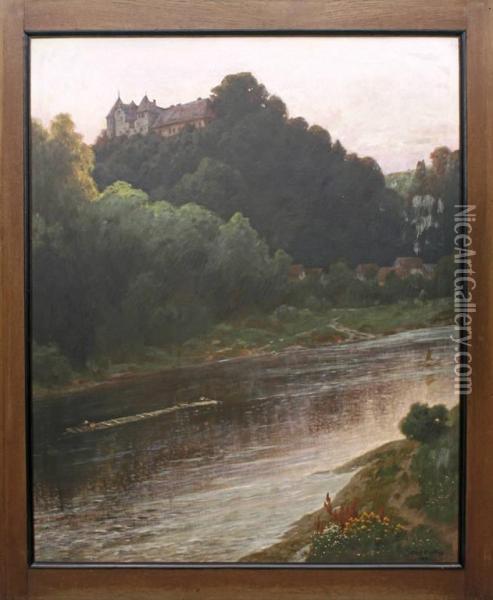 Flusslauf Mit Flosern Oil Painting - Ernst Kiesling