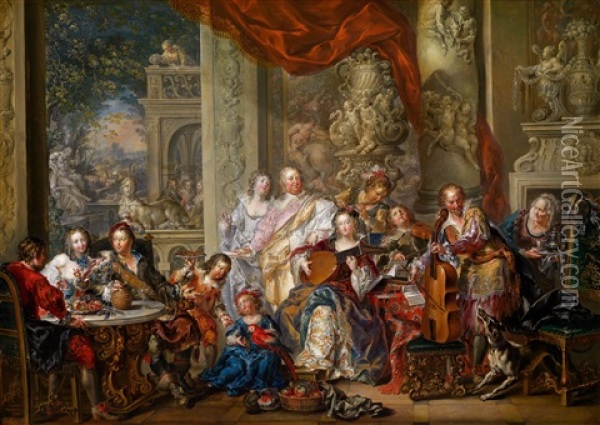 Konzert Im Palast Oil Painting - Johann Georg Platzer
