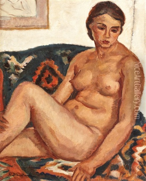 Nude On The Divan Oil Painting - Stefan Dimitrescu