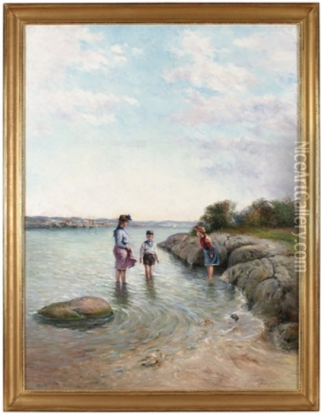 Badande Flickor, Bohuslan Oil Painting - Johan Severin Nilsson