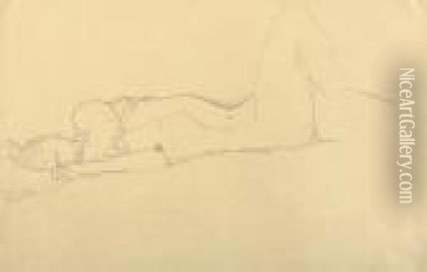Liegender Akt Mit Aufgestelltem Rechten Bein Oil Painting - Gustav Klimt