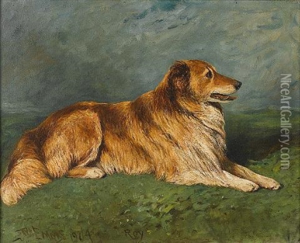 "roy" - A Collie In A Landscape Oil Painting - John Emms