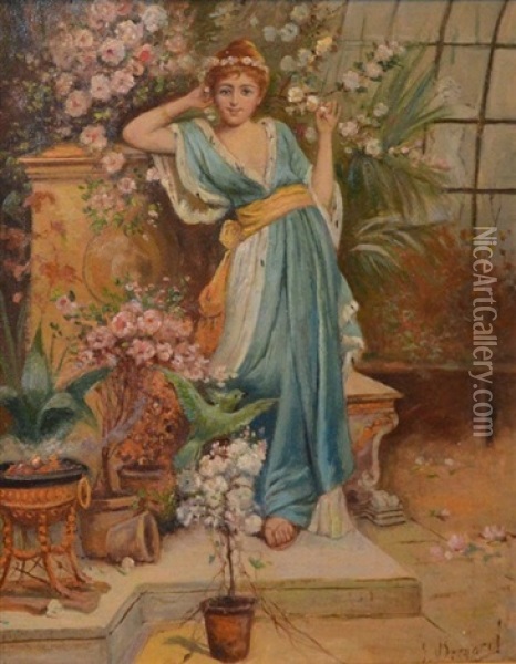 Lady Among The Flowers Oil Painting - Joseph Bernard