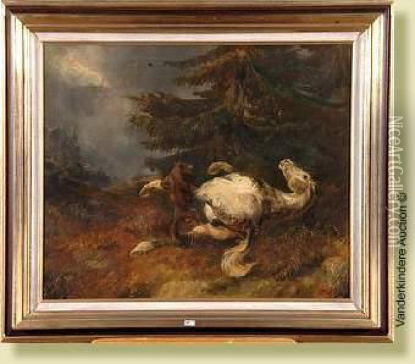 Cheval Attaque Par Un Loup Oil Painting - August Ferdinand Ottevaere