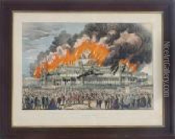 Burning Of The New York Crystal Palace Oil Painting - Currier & Ives Publishers