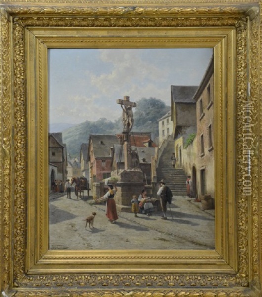 Une Rue De Bern Castel-moselle Oil Painting - Jacques Francois Carabain