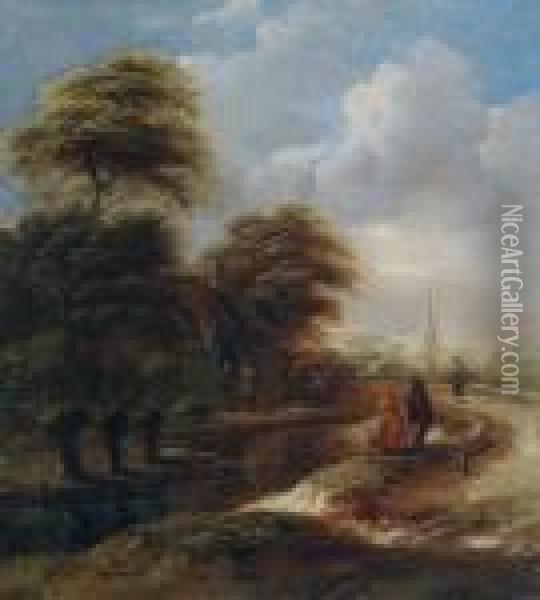 Paesaggio Fluviale Boschivo Oil Painting - Claes Molenaar (see Molenaer)