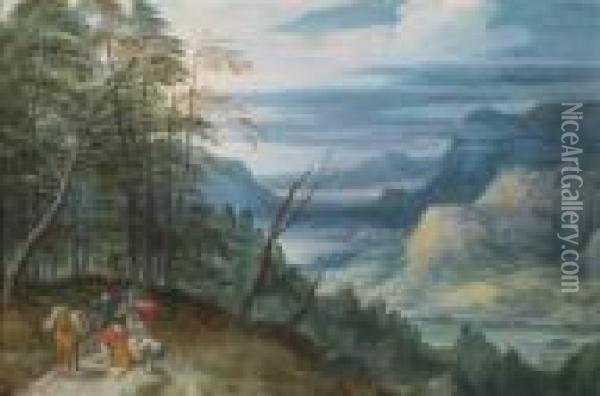 A Wide River Valley With Travellers Oil Painting - Jan Brueghel the Younger