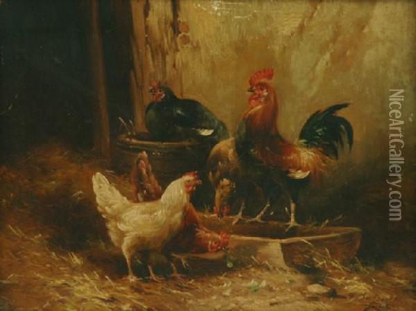 Chickens Feeding Oil Painting - Charles Augustus Henry Lutyens